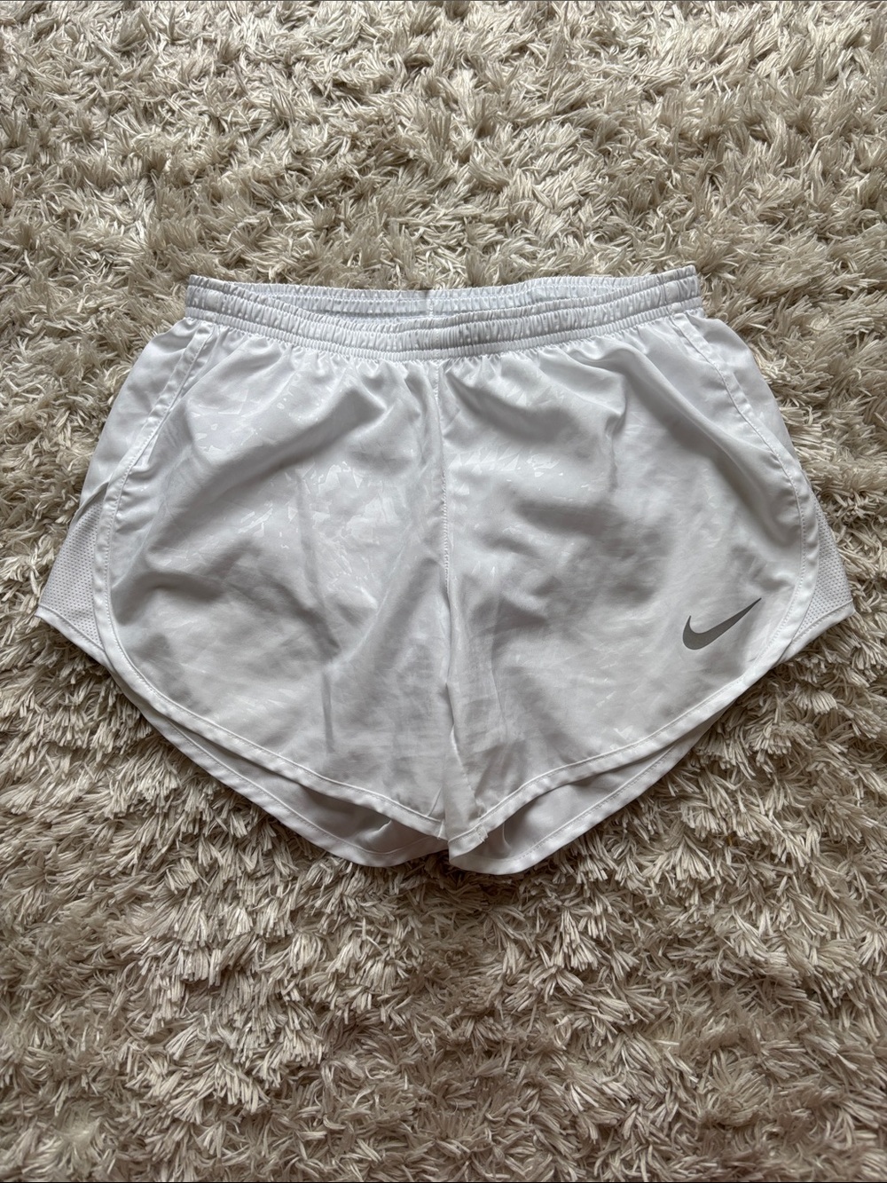 NWOT Nike Women’s White Athletic Running Shorts with Gray Swoosh XS